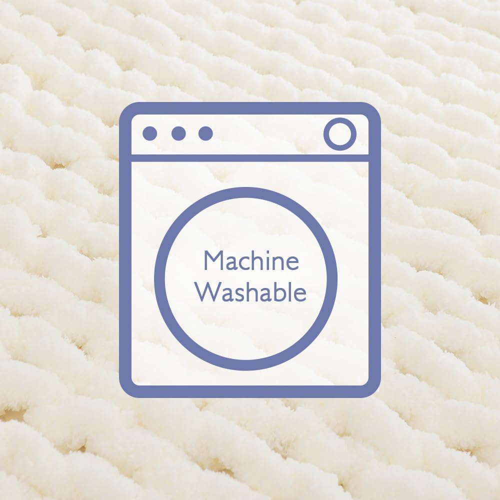 Bigacogo Chunky Knit Throw Blanket for Couch, 51x63 inches, 100% Hand Knitted with Thick Jumbo Chenille Yarn, Cozy Soft Large Rope Knot Cable Crochet Blankets for Sofa Bed Living Room, Ivory