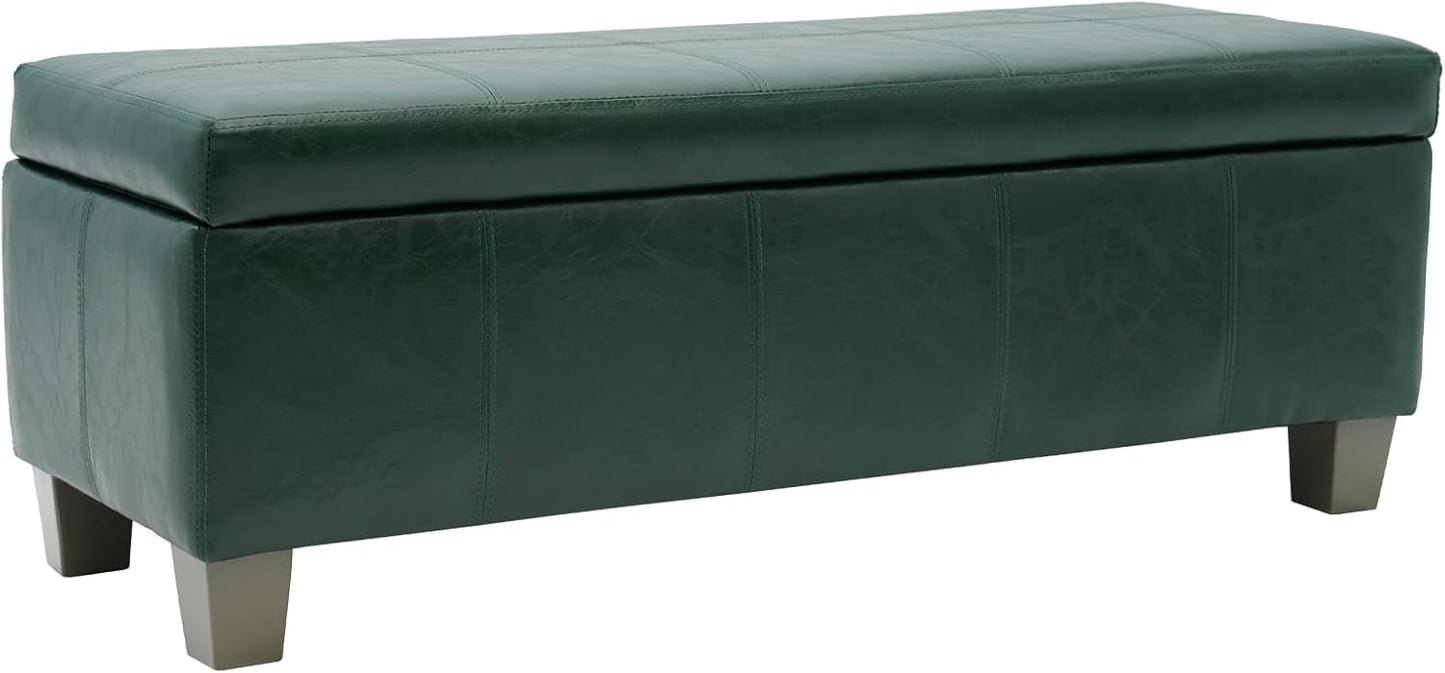 Green Faux Leather Ottoman with Storage, Rectangular Extra Long Storage Bench for Bedroom and Living Room