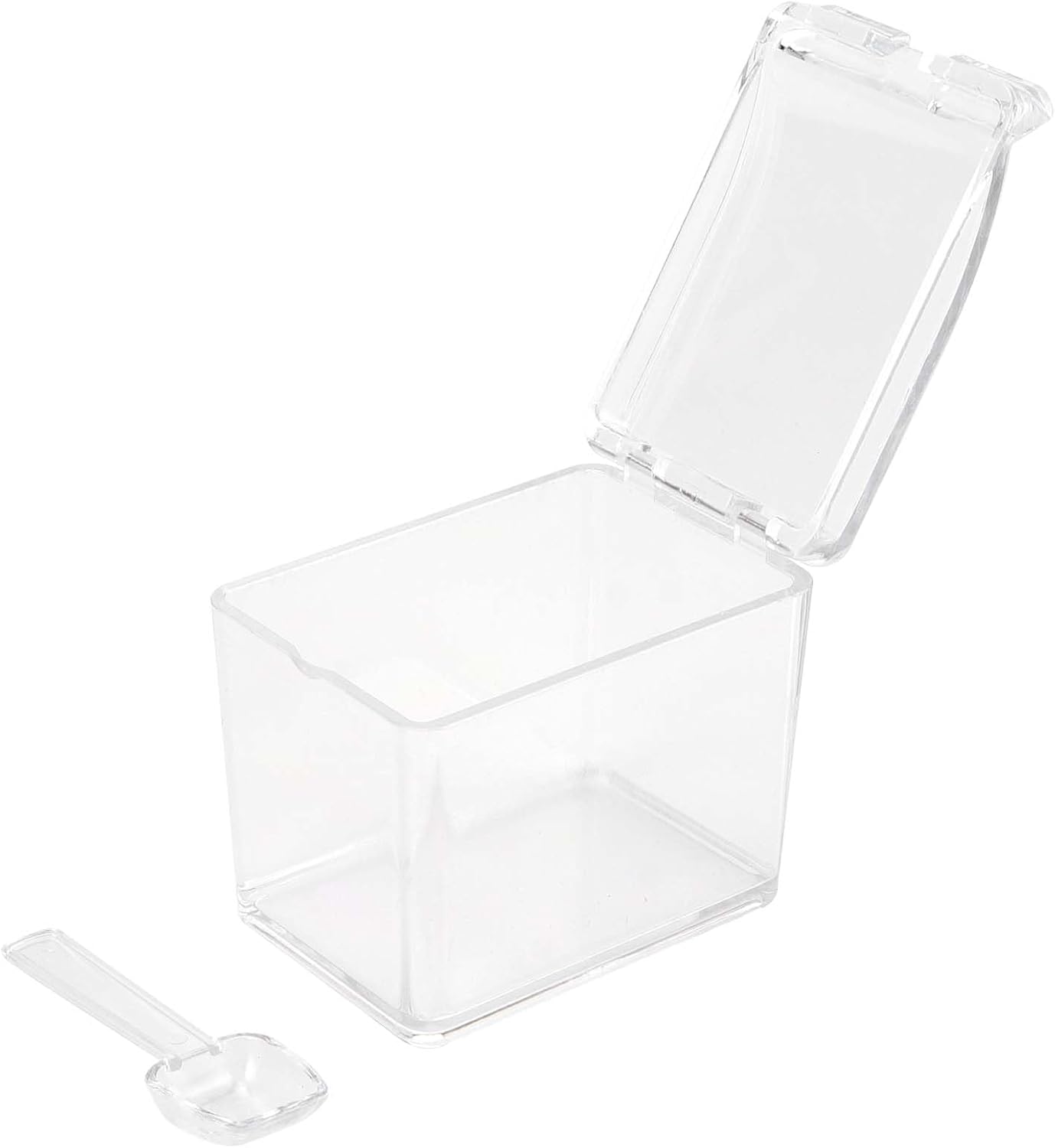 JAPCHET 3 Pack 4 Cell Clear Seasoning Box with Spoons, 10.2 × 3.54 × 3 inch Seasoning Storage Container with Cover, Clear Seasoning Rack Spice Pots for Spice, Salt, Sugar