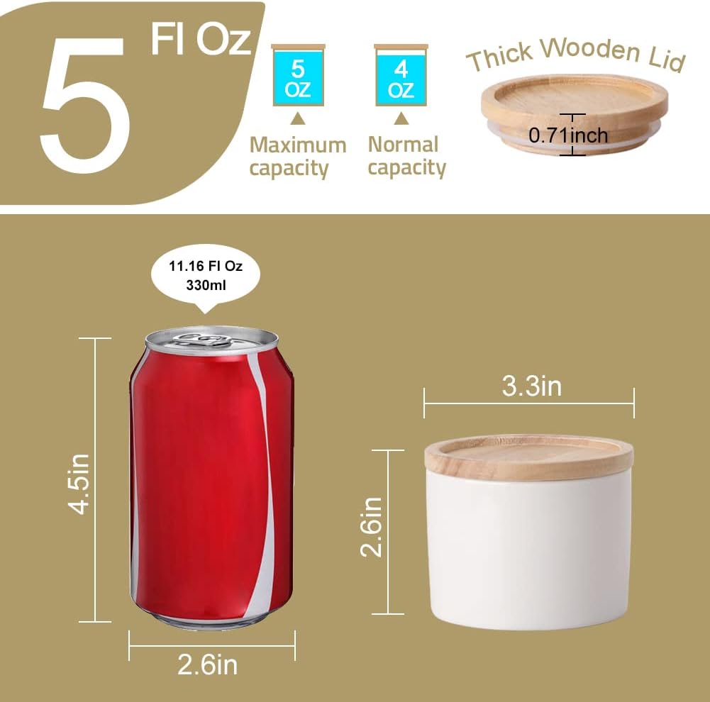 Sweejar Kitchen Canisters Ceramic Food Storage Jar, Stackable Containers with Airtight Seal Wooden Lid for Serving Ground Coffee, Tea, Sugar, Spice and More - 5 Fl Oz(Red)
