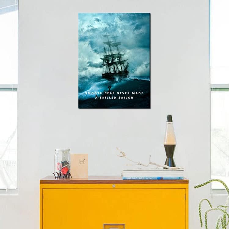 Smooth Seas Never Made A Skilled Sailor Inspirational Wall Art Motivational Canvas Poster Entrepreneur Quote Picture Home Office Decor Painting Framed and Stretched Ready to Hang [18''W x 24''H]