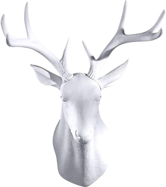 Notakia Wall Charmers Large White Faux Deer Head Faux Taxidermy Animal Head Wall Decor - Handmade Farmhouse Decor - Rustic Wall Decor Deer Antlers (Large White)