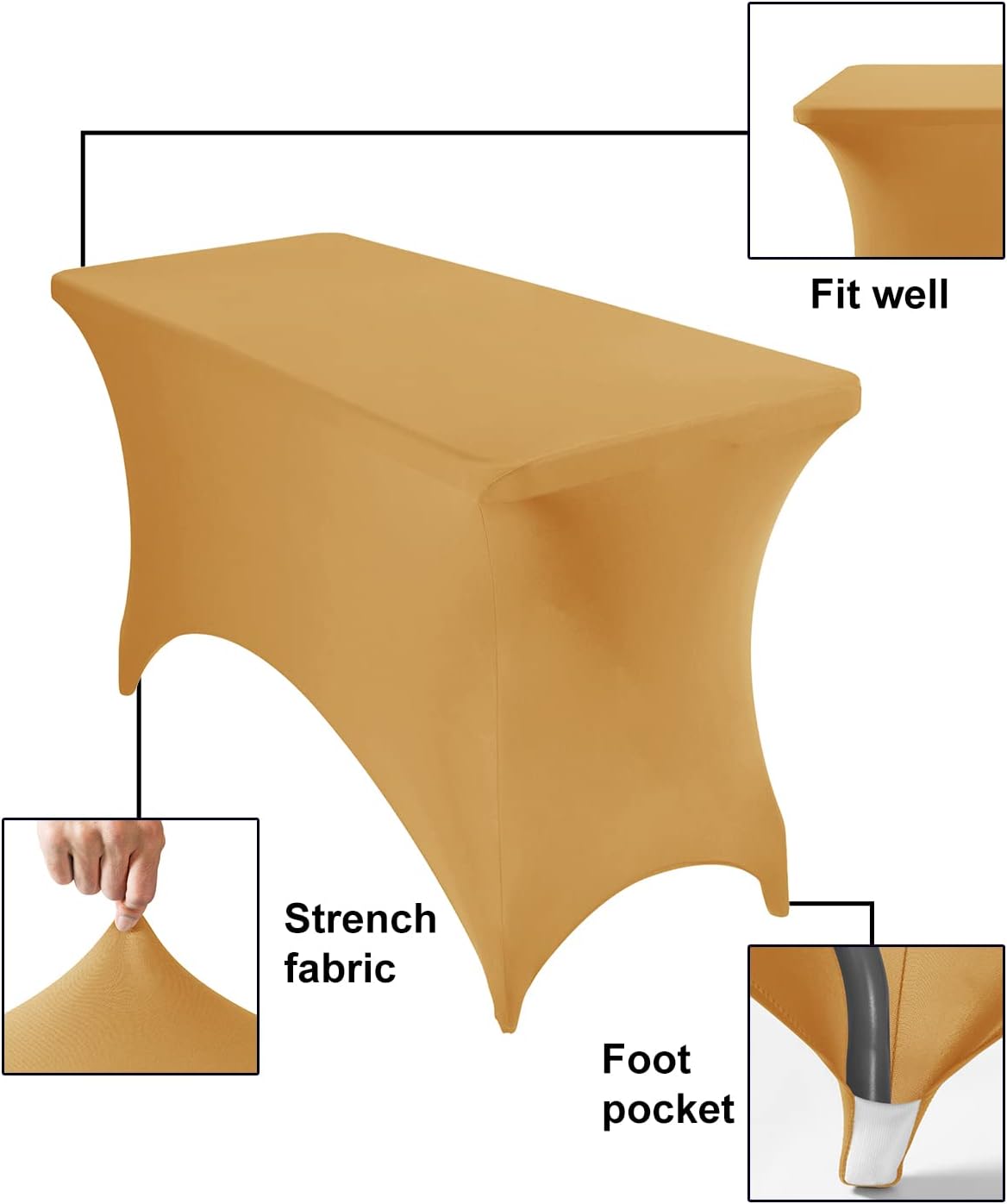Spandex 4ft Waterproof Table Cover for Party,Wedding, Banquet, and Events(Gold)