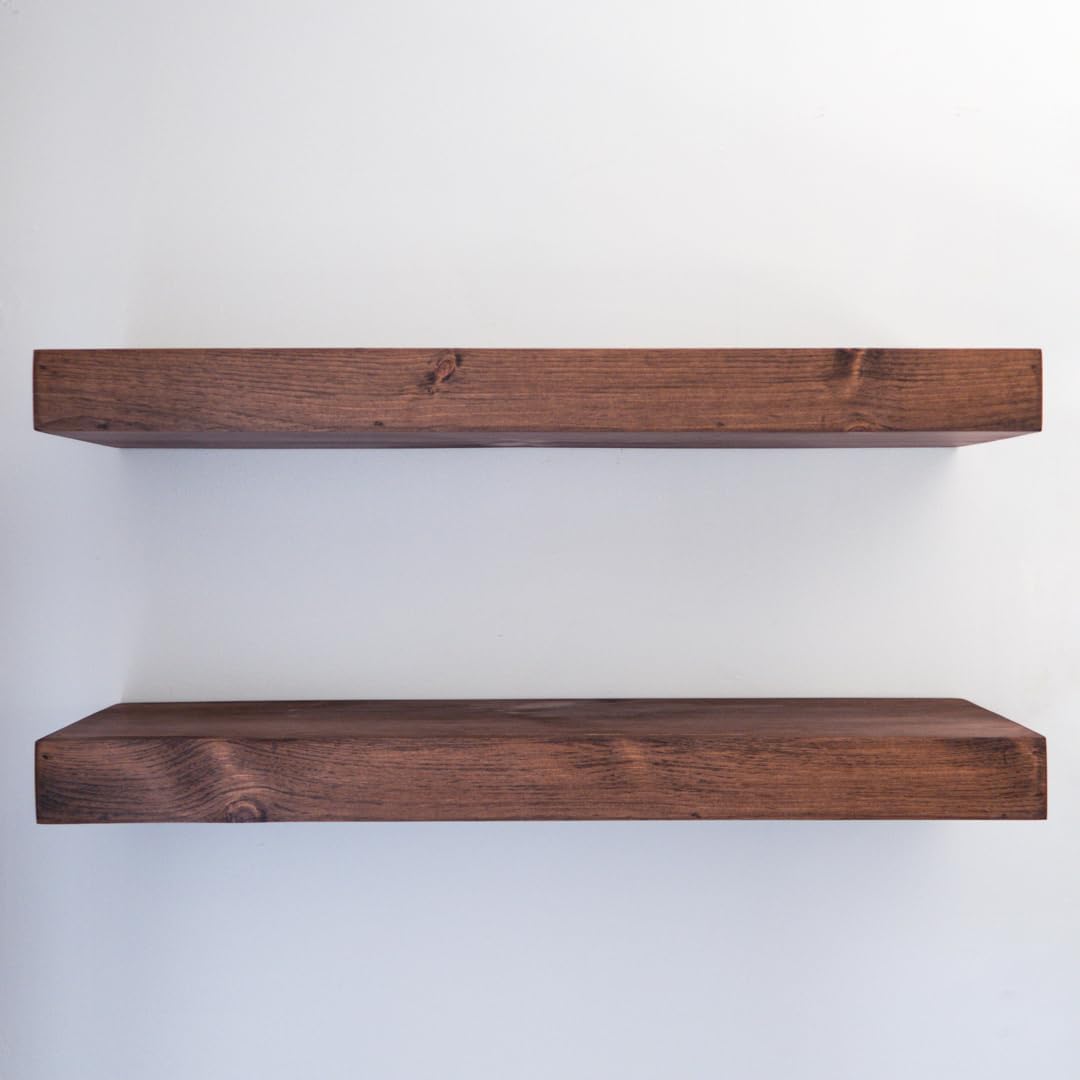 Modern Floating Shelves 3 Inches Thick for Wall, Wide Shelves for Kitchen, Living Room, Bedroom, and Bathroom, Natural Pine Wood, Rustic Wooden Shelf, (Set of 2) (Provincial, 36Lx3Hx8D)