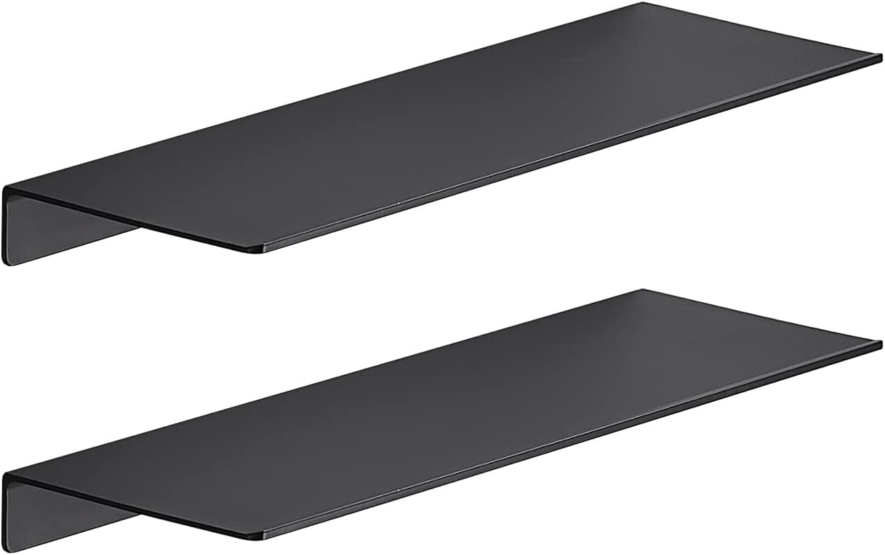 JOOM 2 PCS Small Floating Shelf, 12'' Metal Wall Shelf, Black, Bathroom, Durable, Waterproof, 5.0lbs Weight Capacity