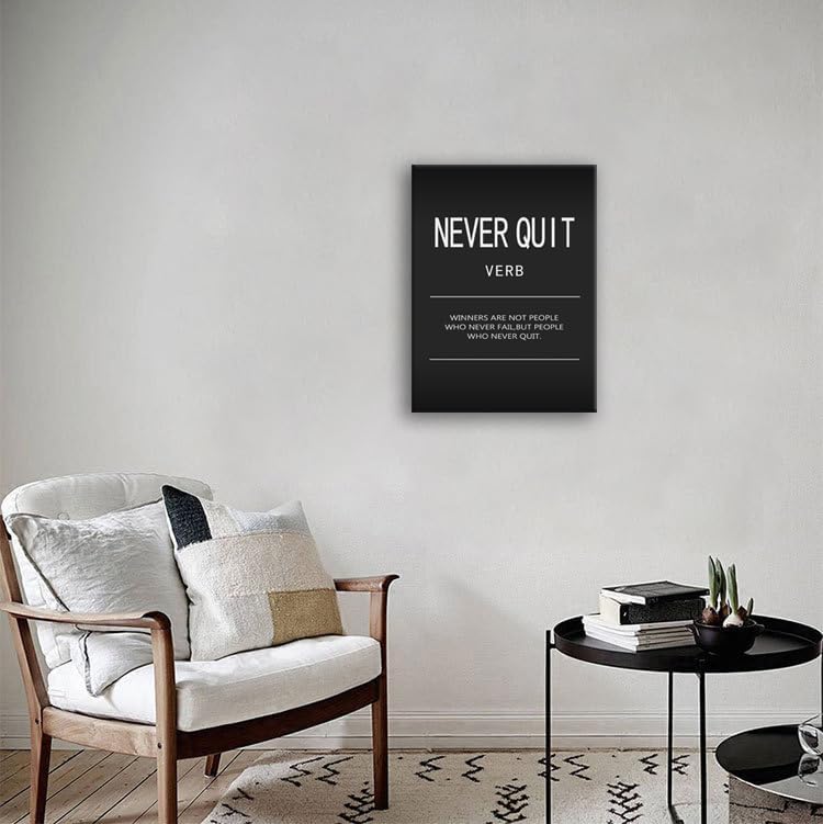 Motivational Office Decor Art for Never Quit Verb Inspirational Posters Quote Wall Pictures Print Artwork for Home Wall Decor Paintings for Library Classroom Stretched and Framed[18" W x 24" H]