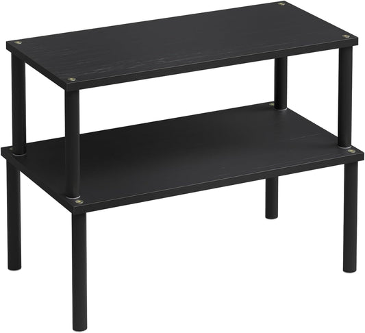 Cabinet Organizer Shelf(Set of 2),Kitchen Counter Shelves,Bamboo Spice Rack Countertop and Cabinet,Stackable Expandable,Large(Black)