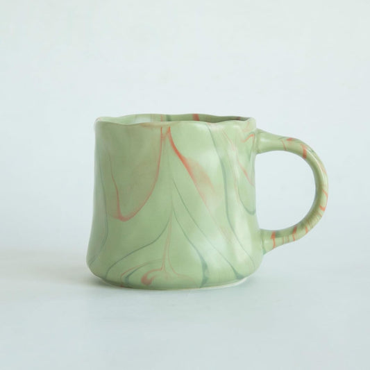 Abstract Art Ceramic Coffee Mugs Set - 1 Pack, Mint Green with Red and White Accents, Handcrafted Design for Modern Kitchen or Office
