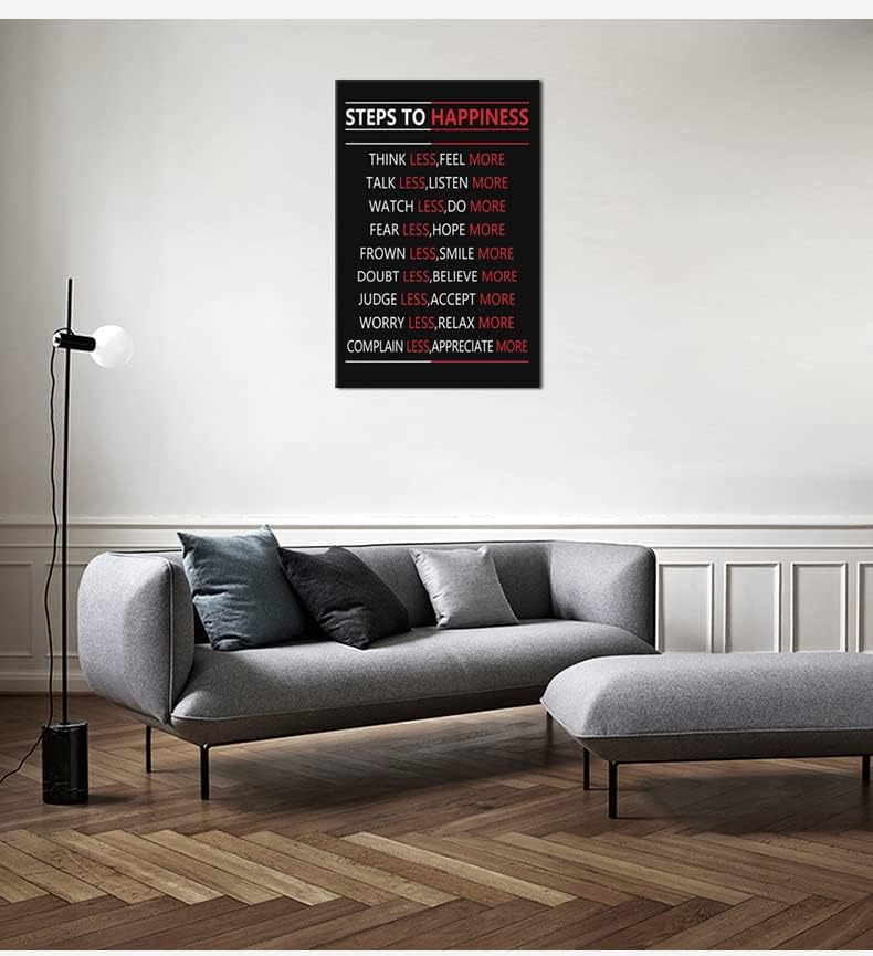 Motivational Wall Art for Office Steps For Happiness Inspirational Positive Poster Inspiring Canvas Painting Prints Wall Pictures for Living Room Home Decor Framed Artwork [24''W x 36''H]