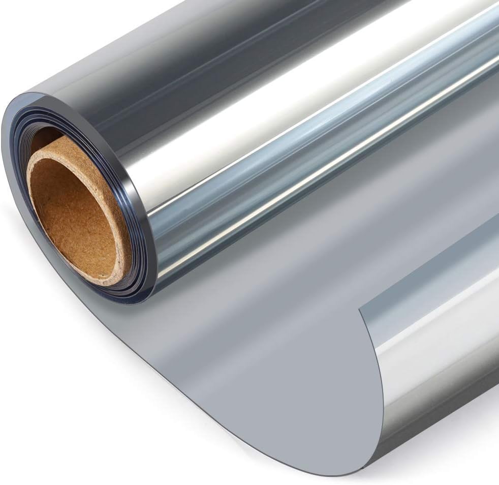 HIDBEA One Way Privacy Window Film, Daytime Privacy Sun Blocking Anti UV Reflective Window Film Heat Control Static Cling Window Tint Film for Home and Office, Silver, 29.5 x 157.5 Inch