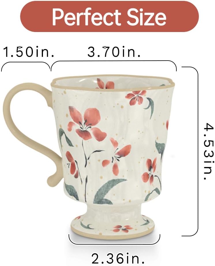 360ml -12.17oz Painted red Azalea Floral Ceramic Mug - Cute Coffee Cup for Latte,Espresso - Gift for Women, Dishwasher Safe