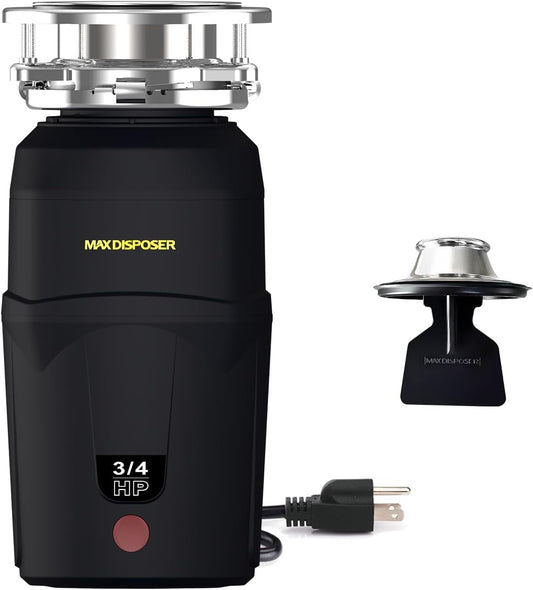A600 Garbage Disposal 3/4 HP for Kitchen Sink, Food Waste Disposer Fast Continuous Feed Stainless Steel Grind, Quiet, Ease Install, With Power Cord, Powerful Drainage Compact Design 0.75 Horsepower