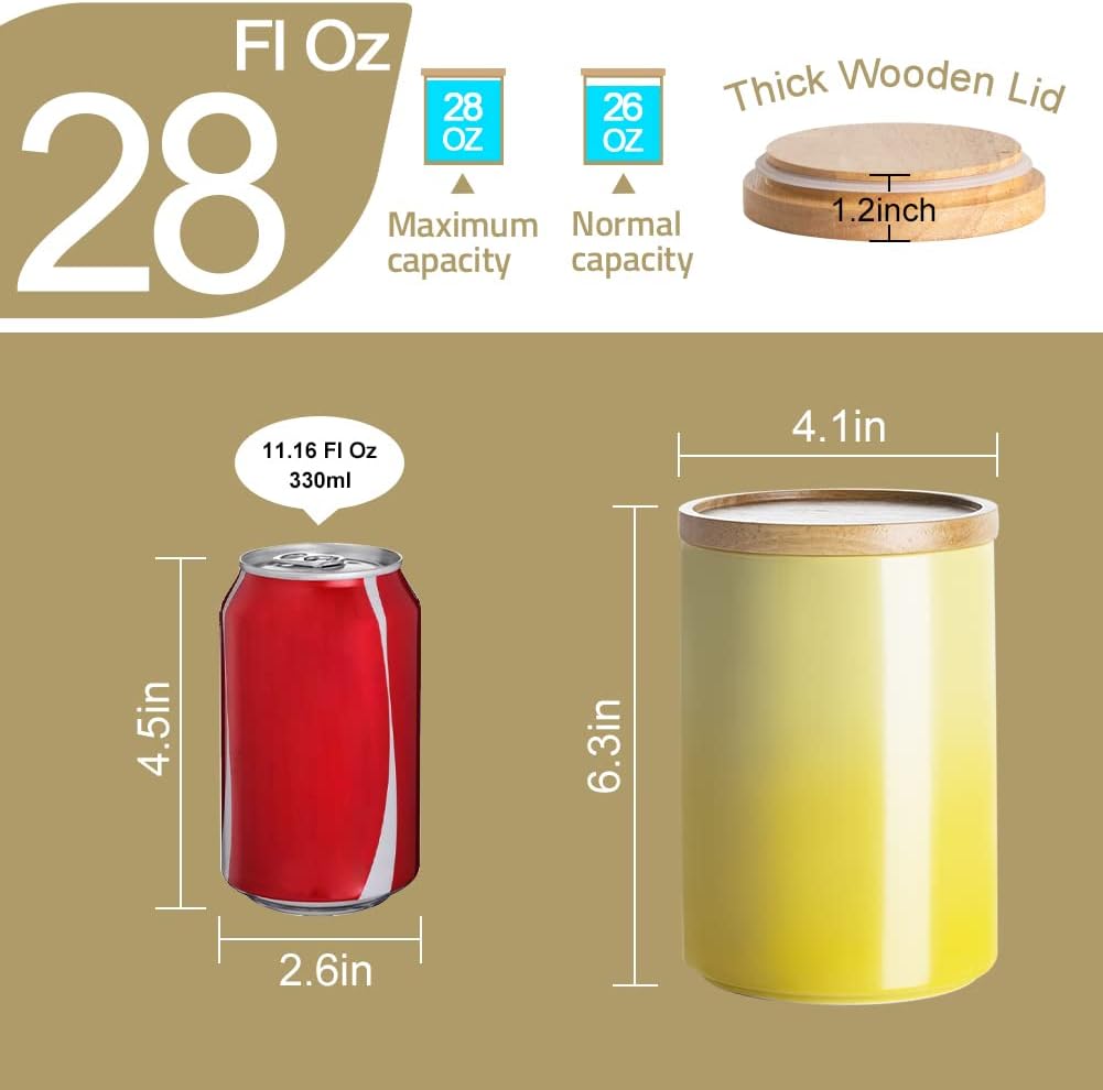 Sweejar Ceramic Food Storage Jar, Stackable Kitchen Canisters, Containers with Airtight Seal Wooden Lid for Serving Ground Coffee, Tea, Sugar, Salt and More - 28 Fl Oz (Gradient Blue)