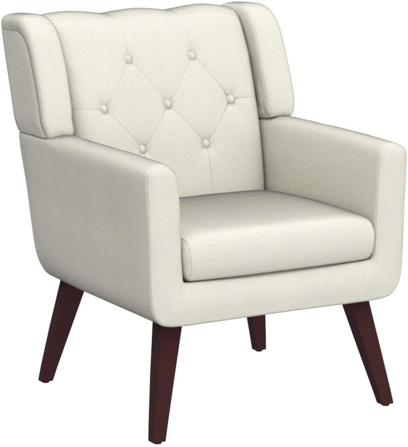 Accent Chair Button-Tufted Upholstered Living Room Chairs Comfy Reading Chair Mid Century Modern Chair with Linen Fabric Lounge Arm Chairs for Living Room Bedroom (Beige Set of 2)