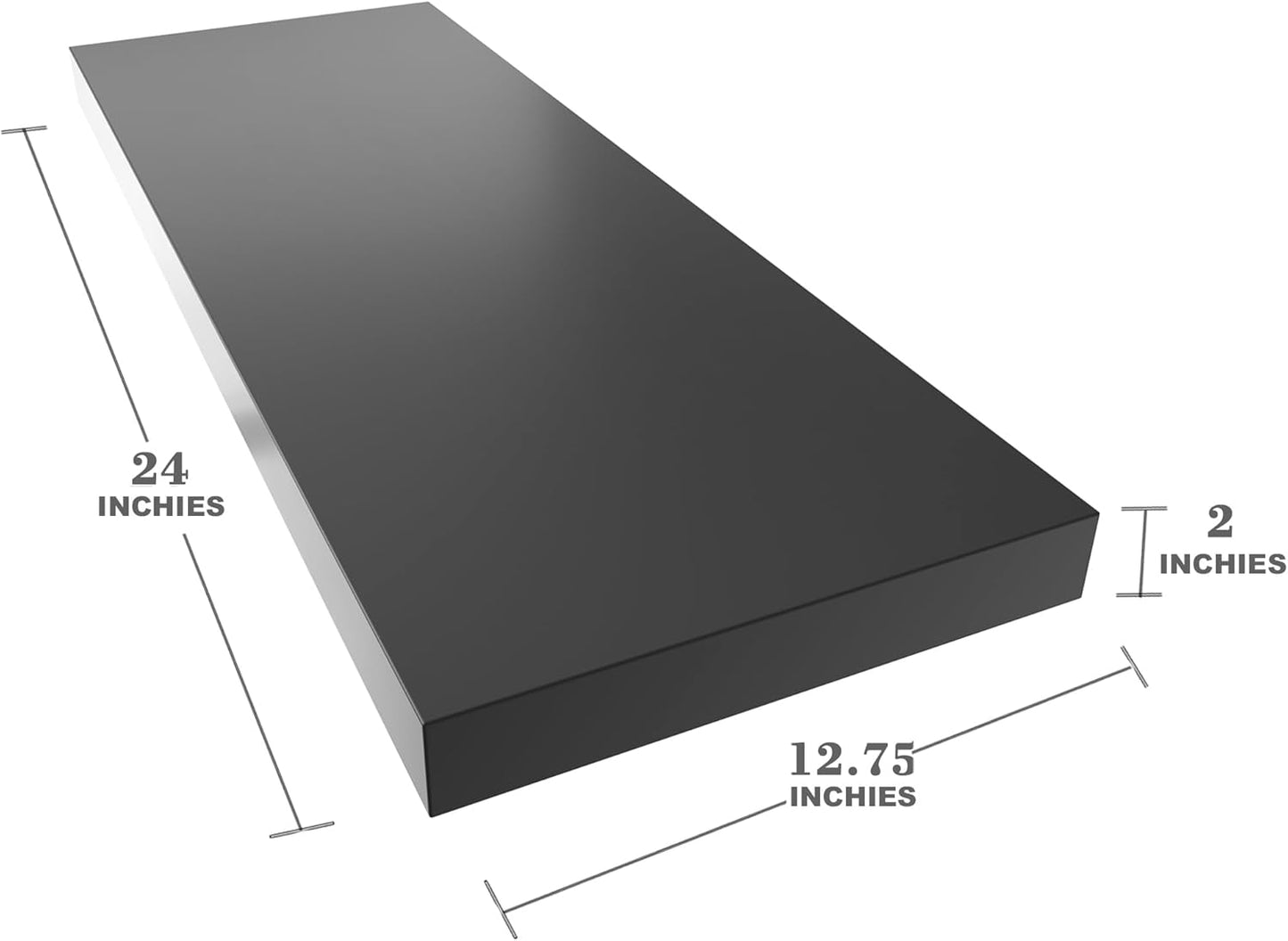 Large Floating Shelves for Wall Set of 1 Wooden Wall Shelves 24 in x 12.75 in x 2 in Room Decor Long Shelf with Invisible Wall Mount Bracket for Bedroom Kitchen Living Room Black