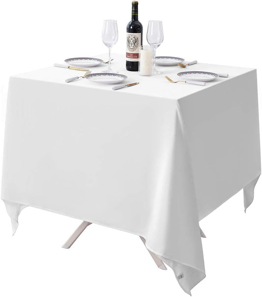 Surmente Square Tablecloth for Square or Round Tables 100% Polyester 85x85 Inch Table Cloth for Weddings, Banquets, or Restaurants (White)