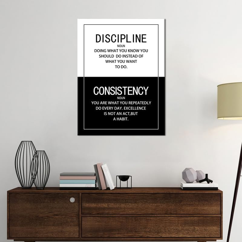 WYJDFART Discipline Consistency Noun Inspirational Wall Art Motivational Posters Picture Prints Canvas Modern Home Decor Painting Artwork for Office Stretched and Framed Ready to Hang [18''W x 24''H]
