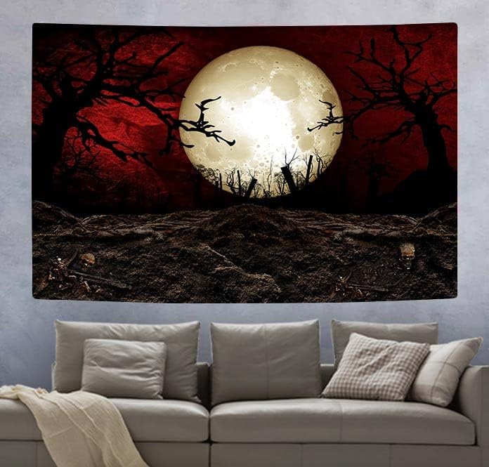 SHRAPHY 60x40 Inches Full Moon Tapestry Moon Horror Cemetery Scarlet Sky Tapestry Event Bedroom Home Decor GTLSUH1205