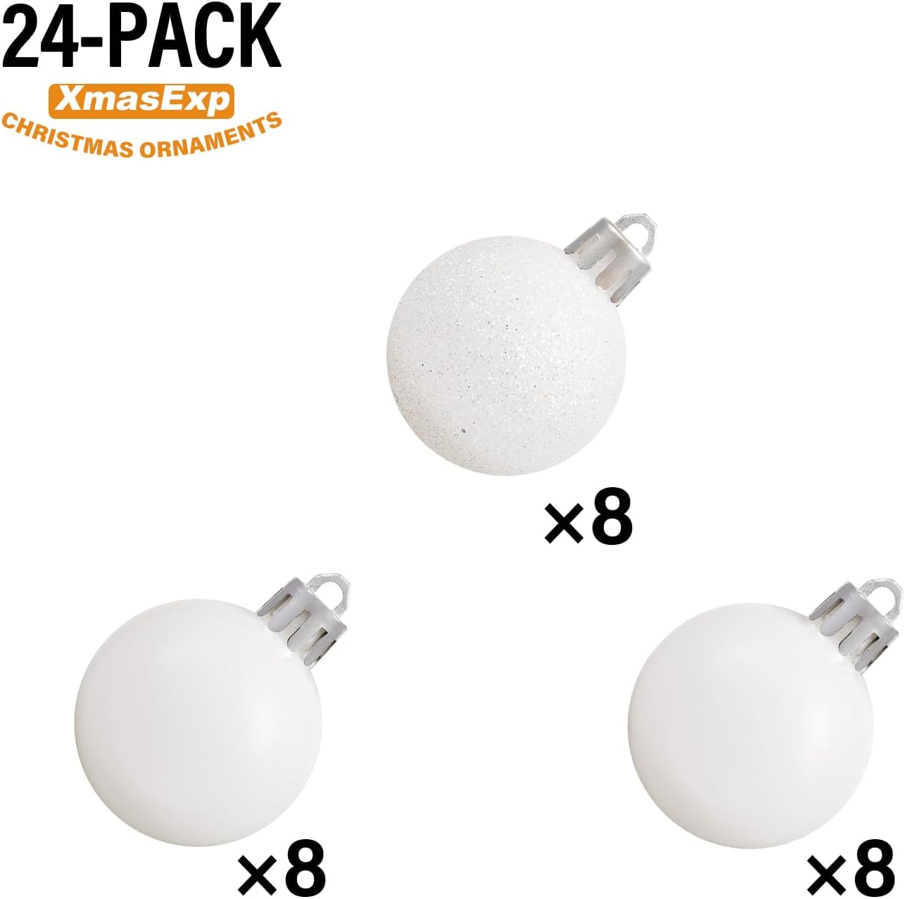 XmasExp 24ct Mini Christmas Ball Ornaments Shatterproof Christmas Ornaments Set Decorations for Xmas Tree Balls 30mm/1.18" (White)