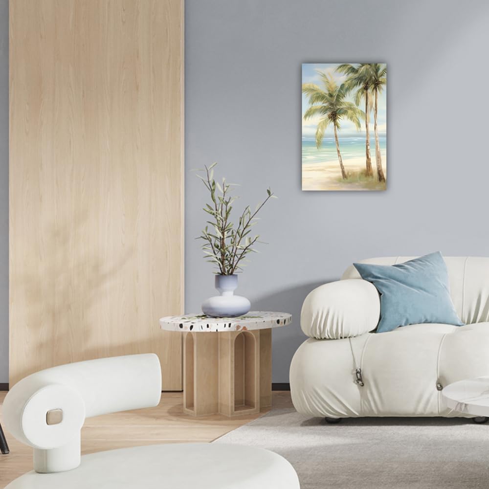 LURENCZH Tropical Beach Canvas Wall Art Seaside Palm Tree Picture Wall Decor Ocean Scenery Painting Prints for Bathroom Decor Framed(Beach-3,24.00" x 36.00")