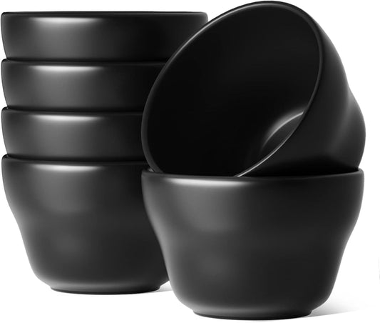 LE TAUCI Small Dessert Bowls Chili Bowls 8 Ounce Bouillon Cups for Dessert Soup Dipping Sauce Coffee Cupping - Set of 6, Maze Black