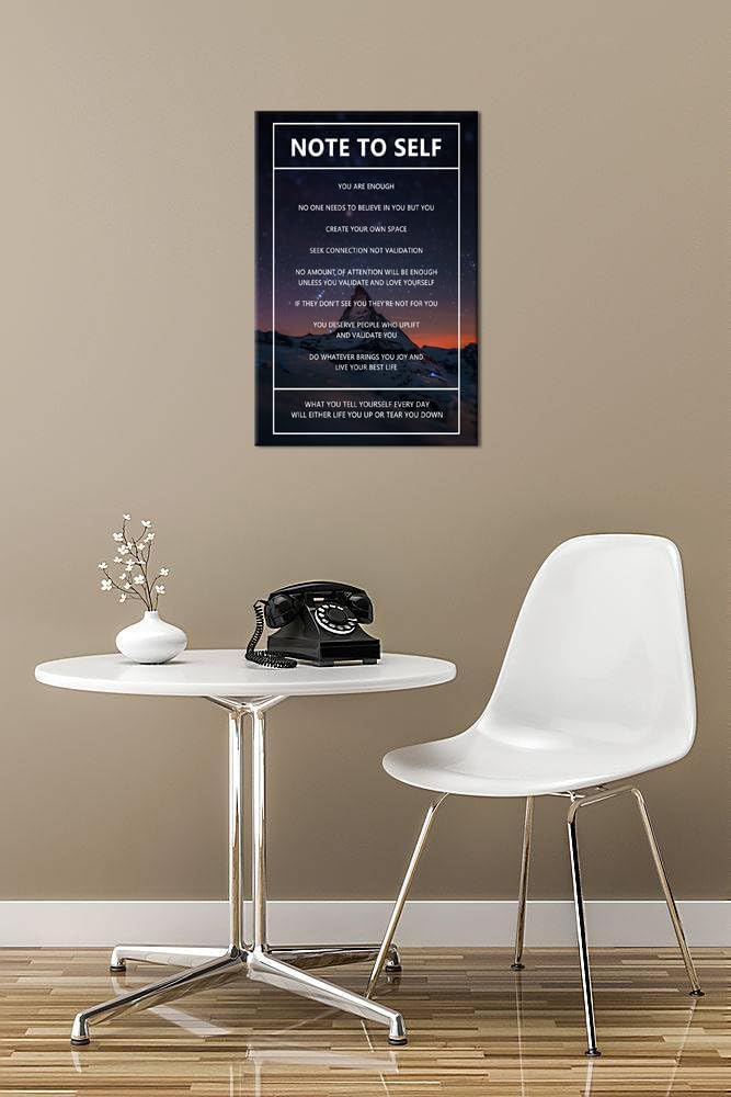 Note to Self Inspirational Wall Art Snow Mountain Starry Sky Motivational Poster Inspiring Canvas Painting Prints Wall Pictures for Home Decor Living Room Office Bedroom Framed Artwork [12''W x 18''H]
