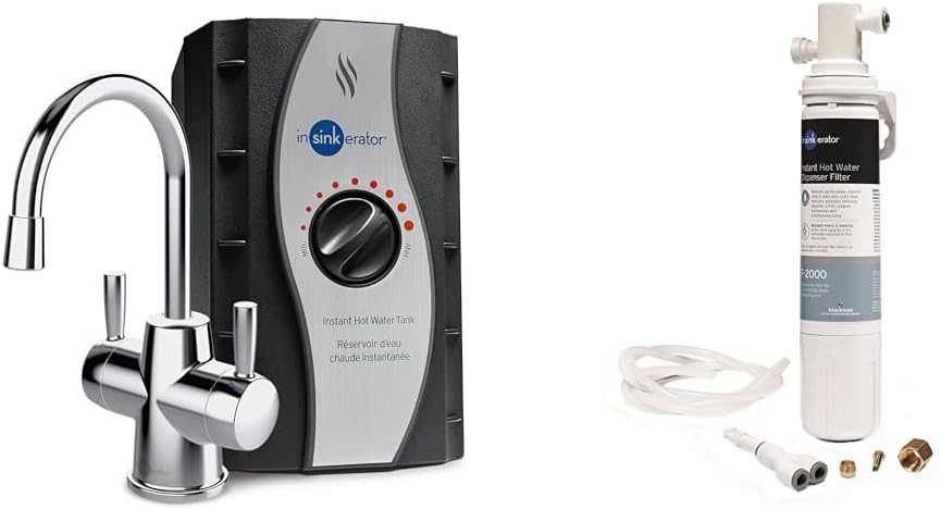 InSinkErator Stainless Steel Tank, HC250C-SS HOT250 System, 2-Handle Drinking Faucet in Chrome & F-2000S Premium Under Sink Water Filtration System for Instant Hot and Cold Water Dispe