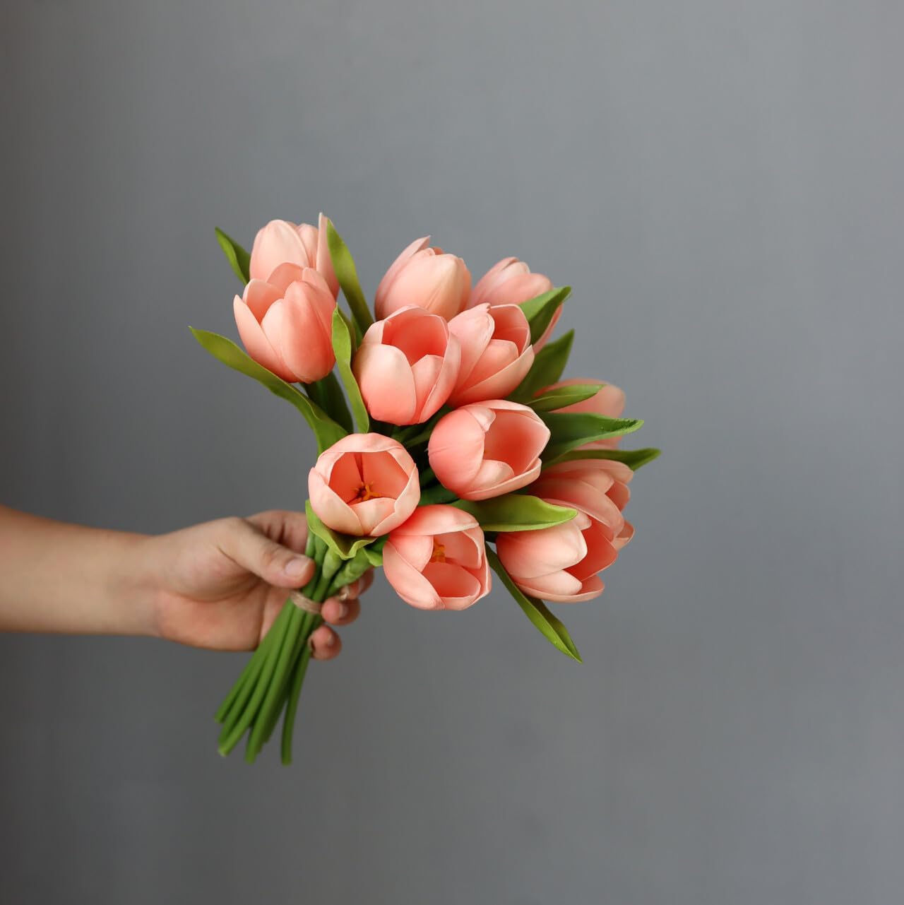 Buart Coral Pink Flowers Artificial Luxury Big Tulip Valentine's Day Mother's Day Easter Home Kitchen Wedding Decorations(11pcs)