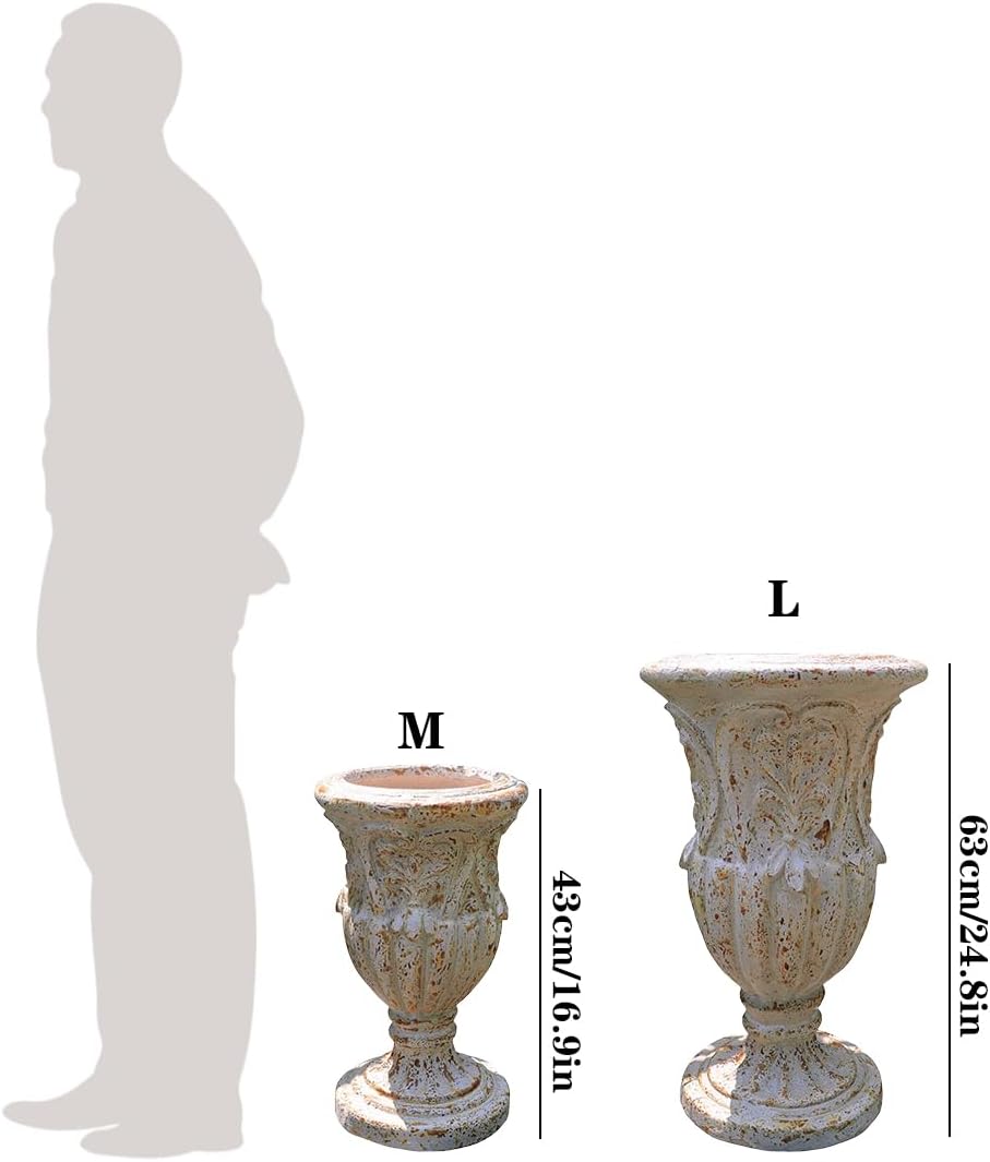 VISIBLE Vintage European Giant Garden Urn Planter, Decorative Cement and Fiber Flower Pot, Make Rust Finished, Wrap Foam Safely Delivered from Los Angeles (Vintage, Medium)