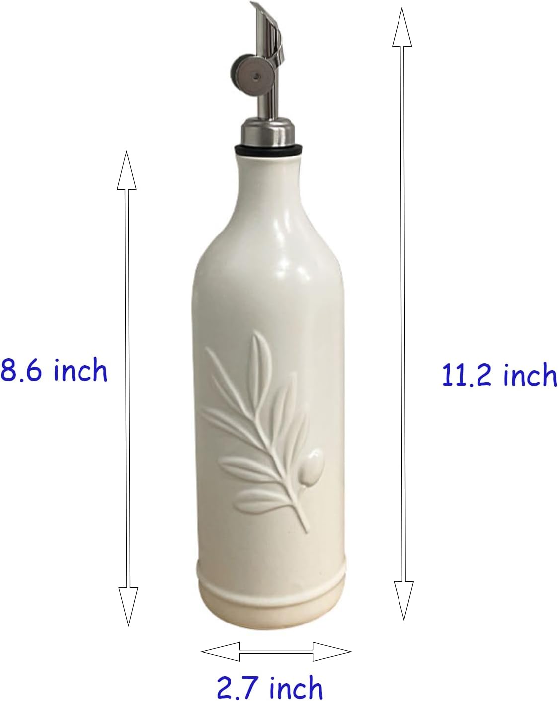 20 Oz Ceramic Olive Oil Dispenser Bottle, with Stainless Steel Spout & Funnel, Ideal for Oil, Vinegar, Coffee Syrup & Liquids (White)