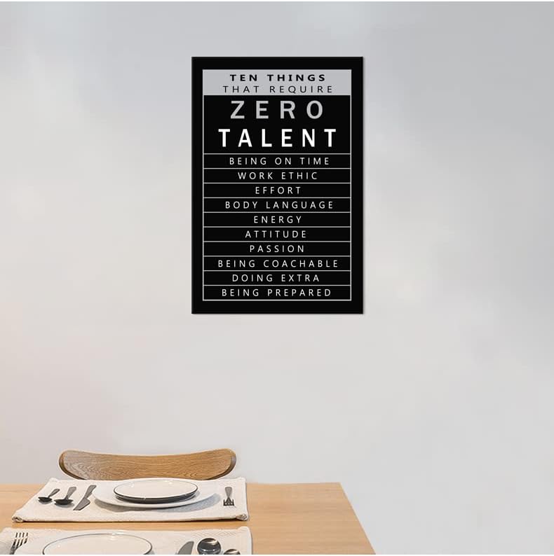 Ten Things That Require Zero Talent Quote Motivational Wall Art for Office Inspirational Poster Canvas Painting Prints Wall Pictures for Living Room Home Decor Framed Artwork [12''W x 18''H]