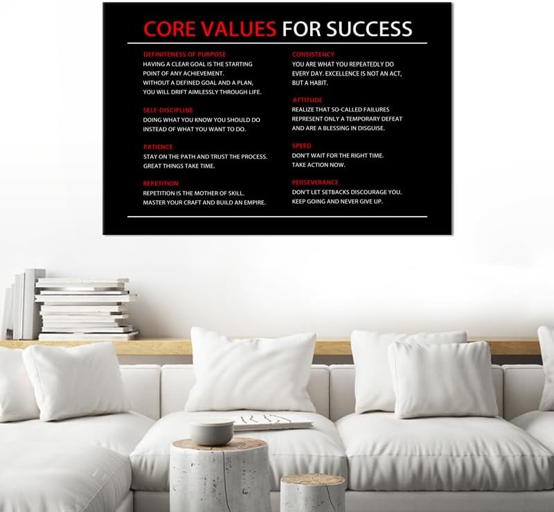 Inspirational Canvas Wall Art Motivational Core Values for Success Poster Print Artwork Picture Painting Wall Decor for Modern Home Bedroom Office ClassRoom Ready to Hang [24''Wx 36''H]