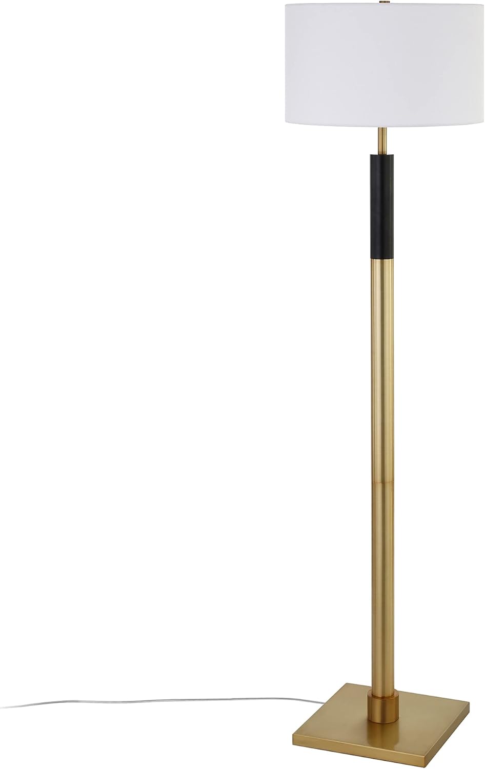 Henn&Hart Two-Tone Floor Lamp with Fabric Shade in Brass/Black/White, for Home, Living Room, Bedroom, Entertainment Room, Office, Kitchen, Dining