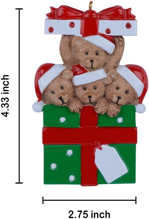 Personalized Family Ornament 2024, Bear Family of 4 Christmas Tree Ornament, Customized Teddy Bear Ornaments for Christmas Tree Decor, Unique Bear Gifts for Mom, Dad, Grandkids, Grandma, Grandpa