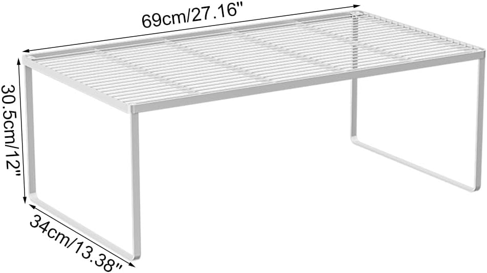 Kitchen Cabinet Storage Shelf Stackable Wire Spice Rack Organizer Heavy Duty Space Saver for Bathroom Bedroom Closet Laundry Room Office Countertop - White, Pack 1