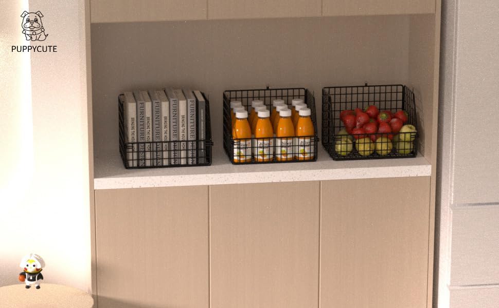 Stackable Wire Storage Baskets for Kitchen Closet Pantry, Hanging Closet Organizers Storage Shelves Organization, Wall Mount Metal Basket Bins, Clothing Vegetable & Fruit Organizer 5 pcs