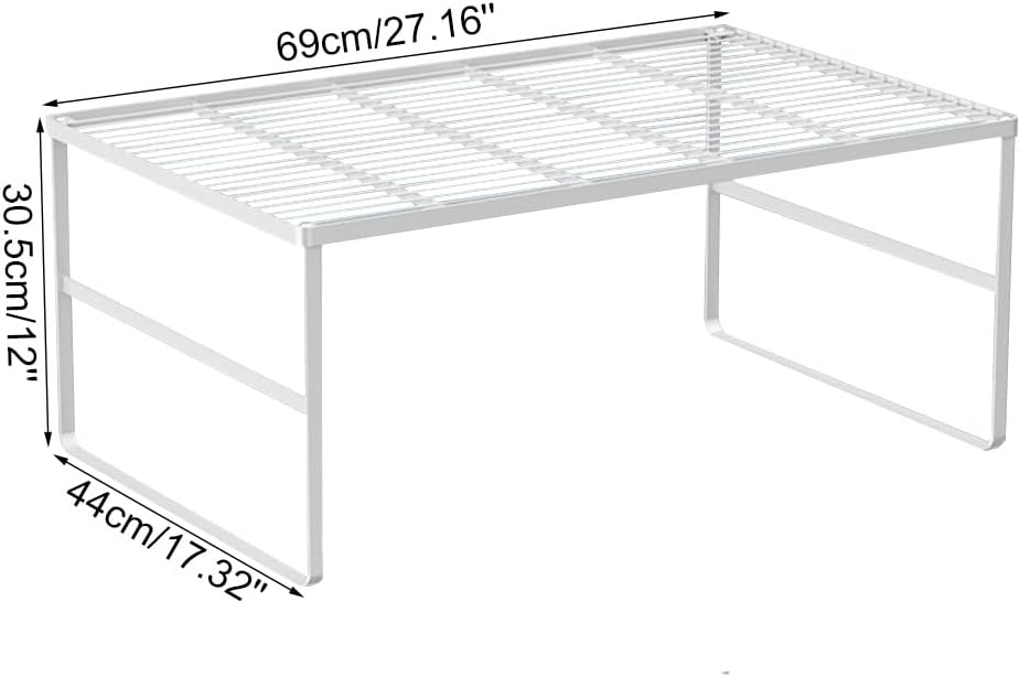 Kitchen Cabinet Storage Shelf Stackable Wire Spice Rack Organizer Heavy Duty Space Saver for Bathroom Bedroom Closet Laundry Room Office Countertop - White, Pack 1