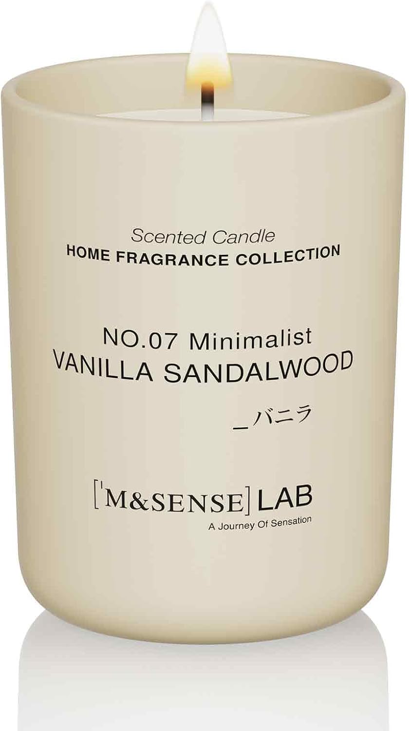 M&SENSE Natural Soy Candle| Vanilla Sandalwood | 8.82 oz, 50H Burn | Minimalist Scented Candle for Relaxation, Gifting, Home Décor | for Bedroom, Office, Party Medium
