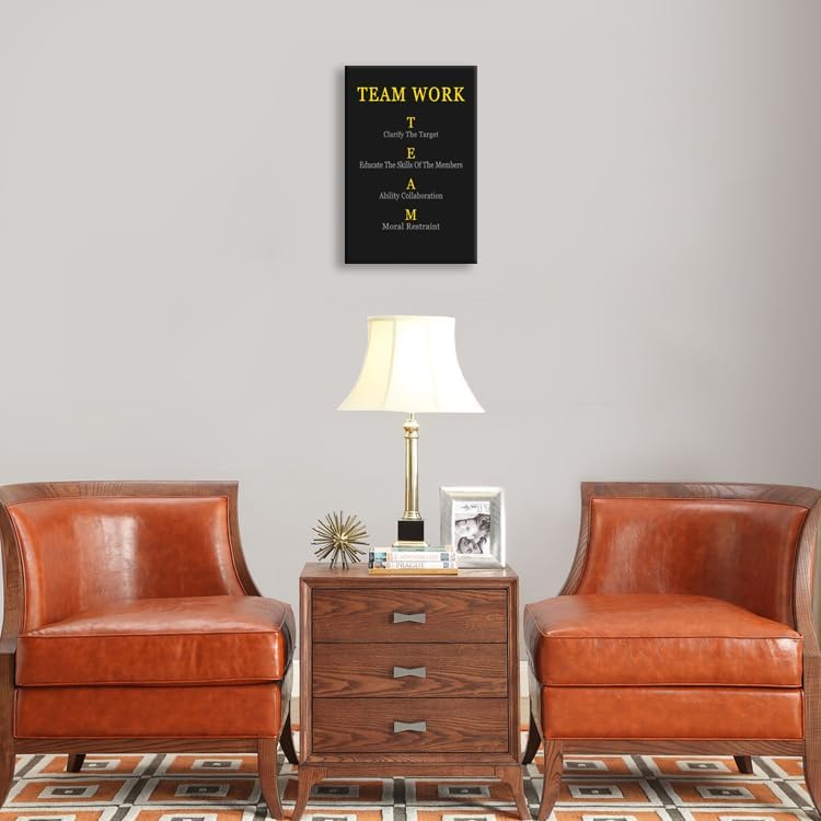 Motivational Wall Decor Team Work Enterprise Poster Inspirational Quotes Canvas Poster for Company Office Group Bedroom Living Room Printed Artwork Framed Ready to Hang [12" W X 18" H]