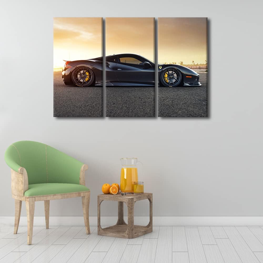 TUMOVO Car Poster Wall Art for Living Room Black Sports Car at Sunset Canvas Wall Art Speed Racing Cars Contemporary Wall Art Prints Modern Artwork Ready to Hang for Boys Bedroom Office, 36" Wx24 H