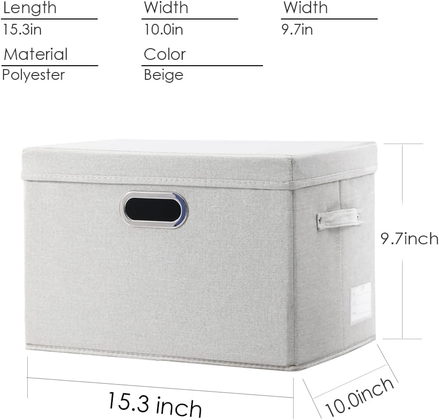 PRANDOM Collapsible Storage Bin with Lid [3-Pack] Fabric Foldable Storage Box Organizer Container Basket Cube with Cover for Home Bedroom Closet Office Beige(15.3x10x9.7)