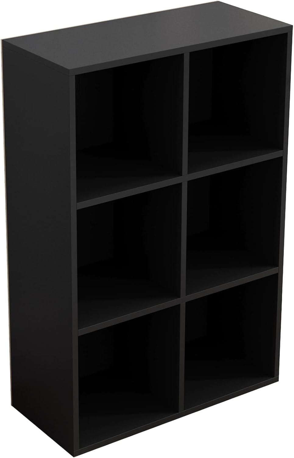 6-Cube Storage Shelf Bookcase - Wooden 3-Tier Floor Standing Open Bookshelf for Home and Office, Display Cabinet, Black