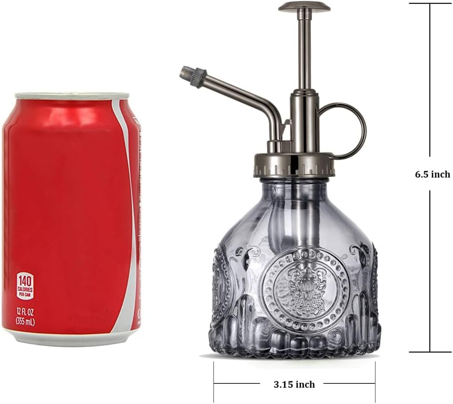 Glass Plant Mister Spray Bottle, Vintage Plant Spritzer, Succulent Spray Bottle with Top Pump, Small Plant Sprayer Mister Glass Watering Can for Indoor Outdoor House Plant - Grey