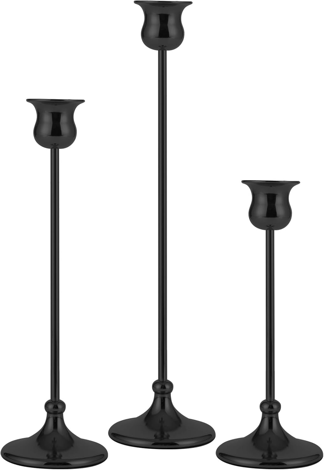 Taper Candle Holder Tall Vintage Metal Candlestick Holders Candle Stick Candelabra for Halloween Thanksgiving Christmas Holiday Wedding (Matt Black, 1 Set (3 pcs))
