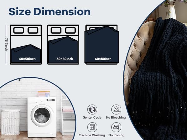 Chunky Knit Blanket - Luxury Soft Cozy 60 * 80 Throw Blanket,100% Woven Blanket Rope Knot Throw Blanket for Couch, Sofa, Home Decor, Gift - Machine Washable(Black)