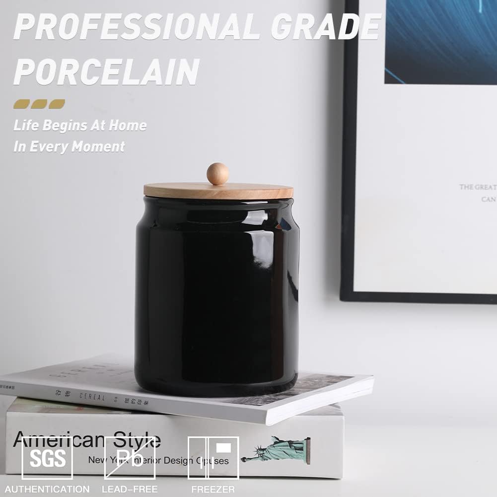 Sweejar Ceramic Kitchen Canisters, 58 FLOZ Porcelain Food Storage Jar with Airtight Seal Wooden Lid, Home Container Serving for Coffee Beans, Tea-leave, Sugar, Salt and More, Tool Bucket (Black)