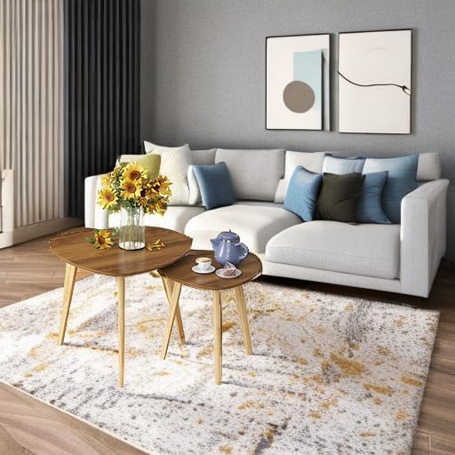 BAMEOS Bamboo Nesting Triangle End Table,Set of 2 Coffee Table Modern Minimalist Side Table for Living Room (Walunt)