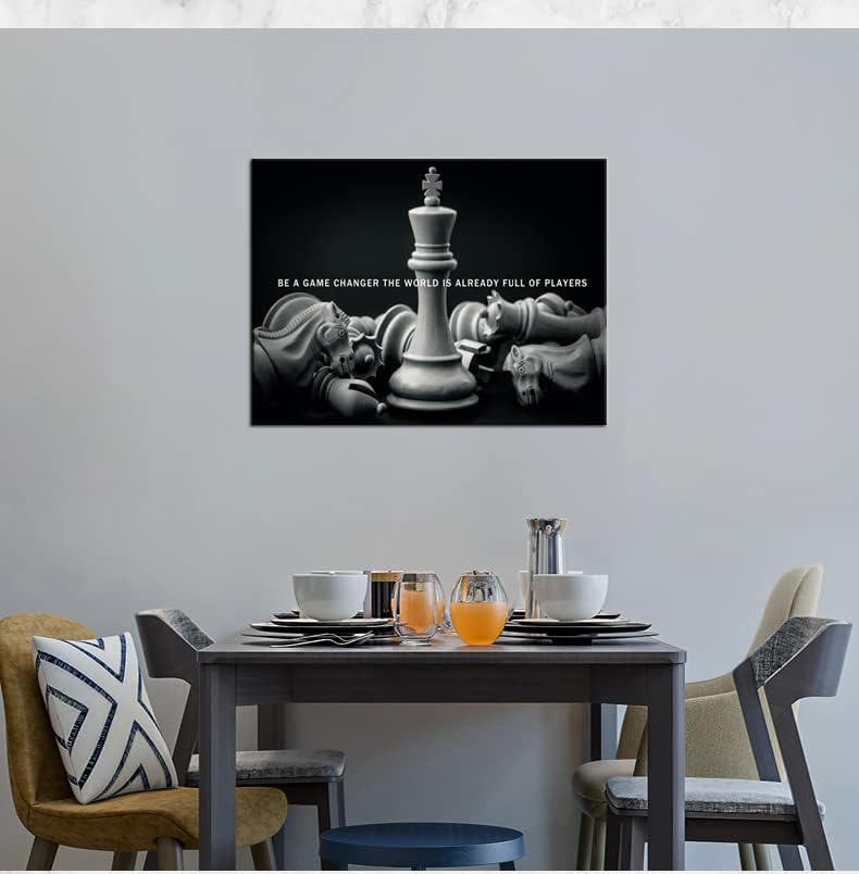 Inspirational Wall Art International Chess Motivational Poster Be A Game Changer The World Is Already Full Of Players Canvas Painting Prints Wall Pictures for Home Decor Framed Artwork [18''W x 24''H]