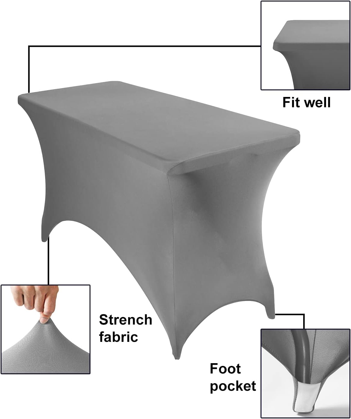 2Pack Spandex Waterproof Table Covers 4ft，Spandex 4ft Waterproof Table Cover for Party,Wedding, Banquet, and Events(Gary)