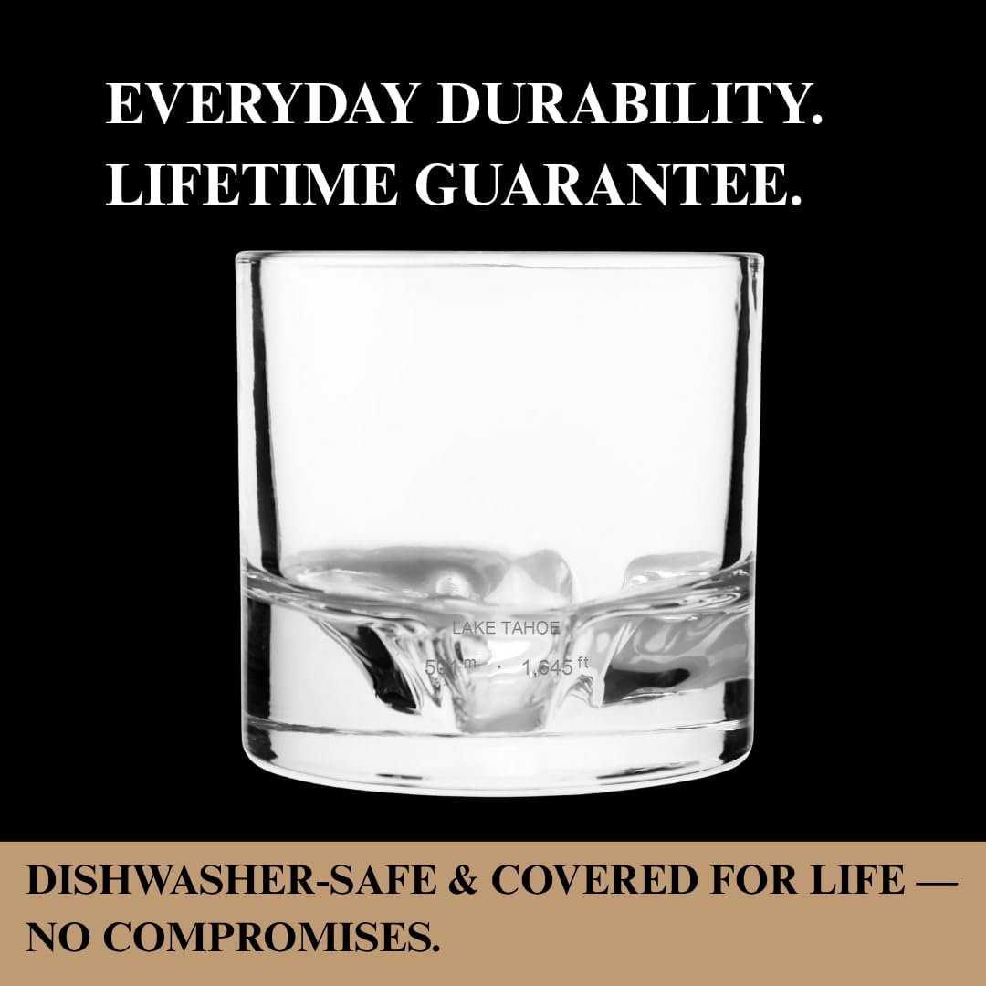 Lake Tahoe Heavy Crystal Whiskey Glasses Gift Set of 2, Thick Freezable Bourbon Glass 1lb Each, Premium Whiskey Gifts for Men, Frozen Crystal Chills Cocktails, 10 oz